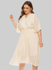 Robe longue grande taille abricot manches longues col en V polyester robe longue surdimensionnée