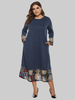 Robe longue grande taille Beep Blue manches longues Jewel-Neck Polyester Robe longue surdimensionnée