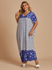 Robe longue grande taille Col en V Manches courtes Poches à imprimé floral Robe longue surdimensionnée en polyester
