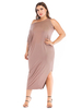 Robe longue grande taille kaki à col bijouRobe longue surdimensionnée en polyester Lycra Spandex sans manches