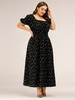Robe longue grande taille noire manches courtes col carré polyester robe longue surdimensionnée