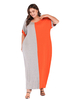 Robe longue grande taille orange rouge deux tons manches courtes col bijou polyester robe longue surdimensionnée