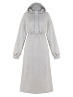 Robe longue grande taille pour femme gris clair à capuche manches longues en tricot côtelé à revers