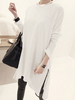 Robe longue gris clair à manches longues et col bijou en coton pour femme