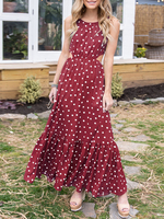 Robe Longue Imprimé à Col Rond avec Epaule Dénudée Coupe Cintrée Bas Evasée Bicolores Robe Maxi