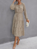 Robe Longue Imprimé à Col Rond avec Manches Longues Bas Evasée Bicolores Robe Femme