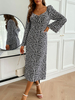 Robe Longue Imprimé à Col V avec Manches Longues Bicolores Robe Femme