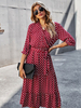 Robe Longue Imprimé à Col V avec Manches Longues Coupe Cintrée Bas Evasée Bicolores Robe Maxi