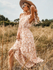 Robe Longue Imprimé avec Bretelle avec Epaule Dénudée Coupe Cintrée Bas Evasée Bicolores Robe Maxi