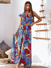 Robe Longue Imprimé avec Bretelle avec Epaule Dénudée Coupe Cintrée Bas Evasée Robe Maxi