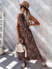 Robe Longue Imprimé avec Bretelles à Col Rond avec Epaule Dénudée Coupe Cintrée Elastique Bicolores Robe de Plage Robe Maxi