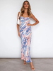 Robe Longue Imprimé avec Bretelles Coupe Cintrée Robe Sexy