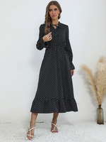 Robe Longue Imprimé avec Manches Longues Amples Coupe Cintrée Bas Evasée Bicolores Robe Femme