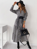 Robe Longue Imprimé Carreaux Femme à Col Revers avec Manches Longues Coupe Cintrée Bas Evasée Bicolores Robe Femme