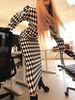 Robe Longue Imprimé Carreaux Femme à Col Rond avec Manches Longues Coupe Cintrée Bicolores