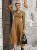 Robe Longue Imprimé en Mousseline à Col Revers avec Manches Longues Amples Coupe Cintrée Bas Evasée Bicolores Robe Sexy