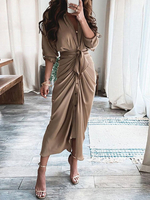Robe Longue Imprimé en Mousseline avec Manches Longues à col V Coupe Cintrée Robe de Chemisier