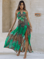 Robe Longue Imprimé en Mousseline Femme avec Bretelles avec Epaule Dénudée Coupe Cintrée avec Fente Robe Maxi