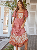 Robe Longue Imprimé Femme à Col Carré avec Manches Courtes Coupe Cintrée Bas Evasée Robe Maxi