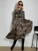 Robe Longue Imprimé Femme à Col Revers avec Manches Longues Amples Coupe Cintrée Bas Evasée Bicolores