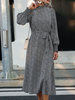 Robe Longue Imprimé Femme à Col Rond avec Manches Longues Amples Coupe Cintrée à Lacets Bas Evasée Bicolores