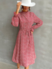 Robe Longue Imprimé Femme à Col Rond avec Manches Longues Amples Coupe Cintrée Bicolores
