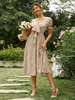 Robe Longue Imprimé Femme à Col V avec Manches Courtes Amples Coupe Cintrée Bas Evasée Bicolores