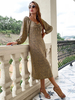 Robe Longue Imprimé Femme à Col V avec Manches Longues Amples Coupe Cintrée avec Fente Robe Sexy