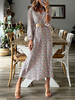 Robe Longue Imprimé Femme à Col V avec Manches Longues Amples Coupe Cintrée Bas Evasée