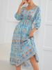 Robe Longue Imprimé Femme à Col V avec Manches Longues Coupe Cintrée Bicolores Robe Femme