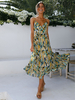 Robe Longue Imprimé Femme avec Bretelle à Col V Coupe Cintrée Bas Evasée