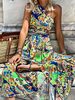 Robe Longue Imprimé Femme avec Bretelle Coupe Cintrée Bas Evasée Robe Eté Robe Maxi