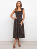 Robe Longue Imprimé Femme avec Bretelles à Col Carré Coupe Cintrée Elastique Bas Evasée Bicolores Robe Eté Robe de Plage