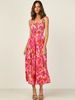 Robe Longue Imprimé Femme avec Bretelles à Col Décolleté Coupe Cintrée