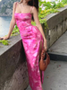 Robe Longue Imprimé Femme avec Bretelles à Col Décolleté Coupe Cintrée avec Dos Nu avec Fente Robe Sexy