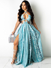 Robe Longue Imprimé Femme avec Bretelles à Col Décolleté Coupe Cintrée avec Fente Bicolores Robe Eté Robe Sexy Robe Maxi