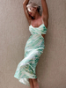 Robe Longue Imprimé Femme avec Bretelles à Col Décolleté Coupe Cintrée Creusante Robe Sexy