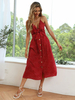 Robe Longue Imprimé Femme avec Bretelles à Col Décolleté en V à Lacets Coupe Cintrée avec Boutons Bicolores Robe Sexy