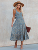 Robe Longue Imprimé Femme avec Bretelles à Col Décolleté en V Coupe Cintrée Bas Evasée