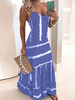Robe Longue Imprimé Femme avec Bretelles à Col Décolleté en V Coupe Cintrée Bas Evasée Bicolores Robe de Plage Robe Maxi