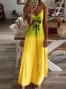 Robe Longue Imprimé Femme avec Bretelles à Col Décolleté en V Coupe Cintrée Bas Evasée Bicolores Robe de Plage Robe Maxi