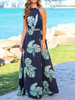 Robe Longue Imprimé Femme avec Bretelles à Col Rond avec Epaule Dénudée Coupe Cintrée Bas Evasée Bicolores Robe Maxi