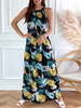 Robe Longue Imprimé Femme avec Bretelles à Col Rond avec Epaule Dénudée Coupe Cintrée Bas Evasée Robe Maxi