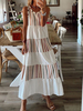 Robe Longue Imprimé Femme avec Bretelles à Col Rond Bas Evasée Bicolores Robe Maxi Robe Eté
