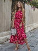 Robe Longue Imprimé Femme avec Bretelles à Col Rond Coupe Cintrée à Lacets Bas Evasée