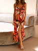 Robe Longue Imprimé Femme avec Bretelles à Col V avec Fente Robe Femme