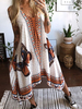 Robe Longue Imprimé Femme avec Bretelles à Col V Bas Evasée avec Poches Robe Eté Robe Maxi