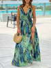 Robe Longue Imprimé Femme avec Bretelles à Col V Coupe Cintrée à Lacets Bas Evasée Unicolore Robe Maxi