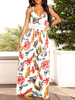 Robe Longue Imprimé Femme avec Bretelles à Col V Coupe Cintrée avec Fente Robe Maxi