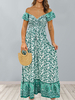 Robe Longue Imprimé Femme avec Bretelles à Col V Coupe Cintrée Bas Evasée Robe Maxi